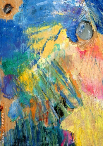 Abstract background. Colorful palette. Multicolored brush strokes oil paints. Drawn by hand.