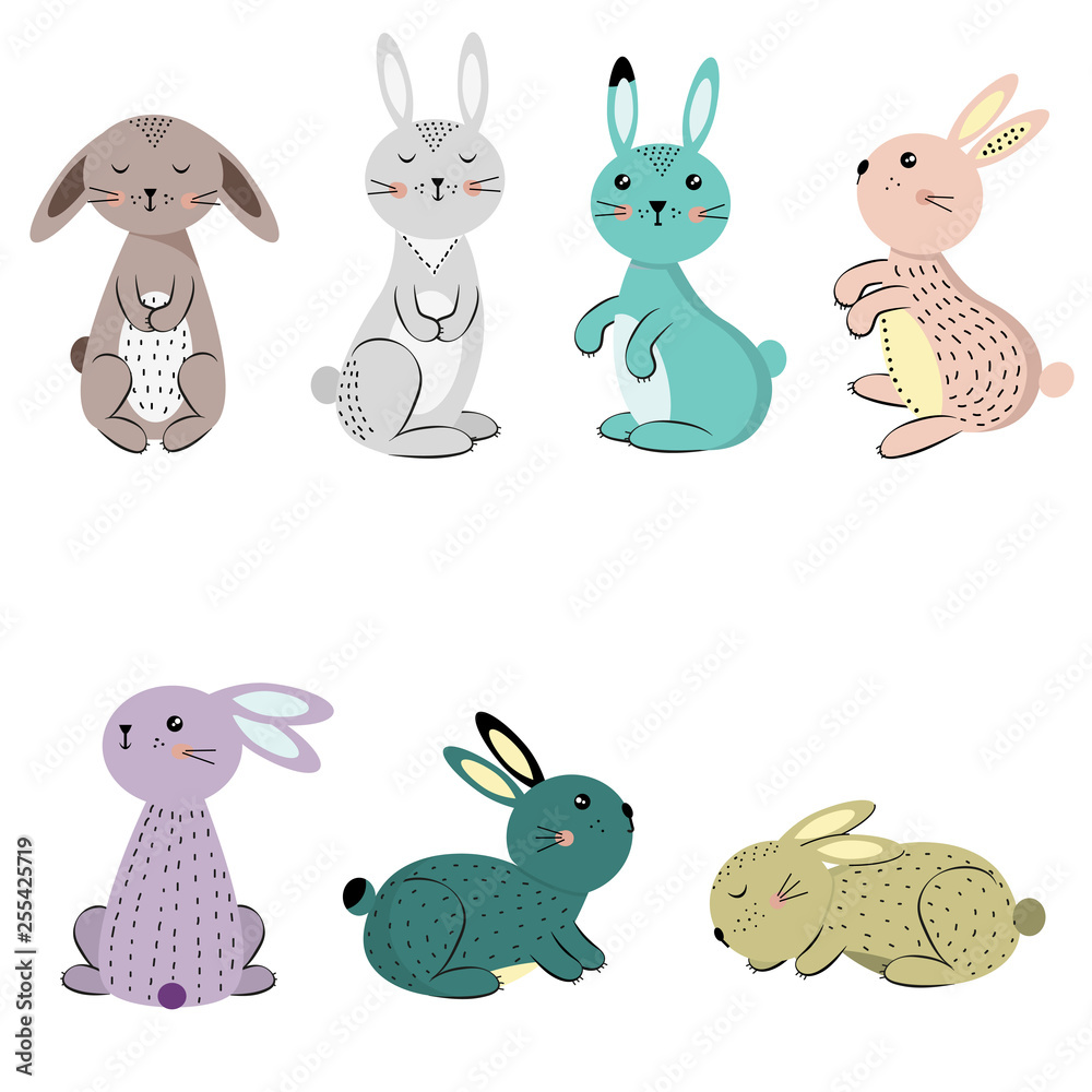 Naklejka premium Sweet and colorful Easter rabbits. Vector illustration