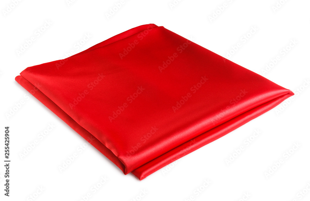 folded piece of bright red satin fabric isolated on white background folded piece of bright red satin fabric isolated on white background