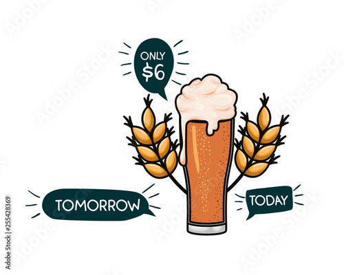 beer with foam and wheat isolated icon