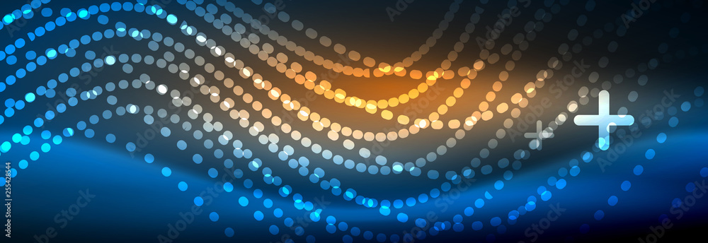 Fototapeta premium Glowing abstract wave on dark, shiny motion, magic space light. Vector techno abstract background