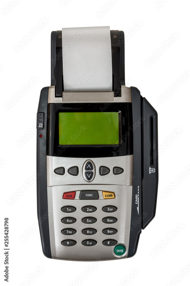Paying terminal isolated on white close up Paying terminal isolated on white close up