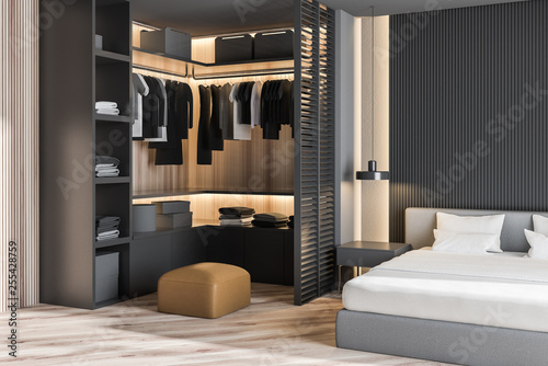 Gray master bedroom corner with wardrobe photo