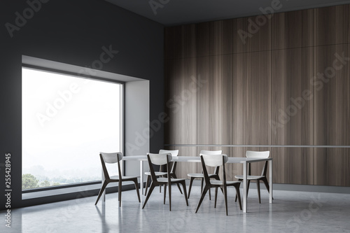 Gray and wooden dining room corner