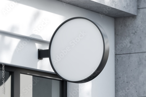 Photography Round sign with mock up company name on facade