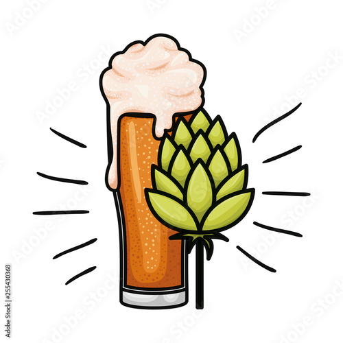 beer with foam and pinecone isolated icon