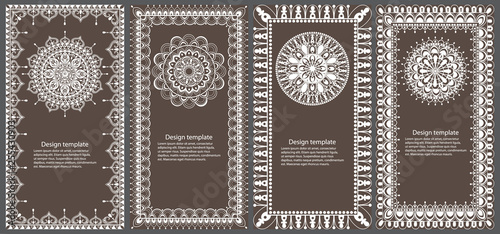 Set of cards and invitation with mandala. Decorative ornament for card design: wedding, birthday, party, greeting. Vintage mandala element. Hand drawn. Islam, Arabic, Indian, ottoman motifs. 
