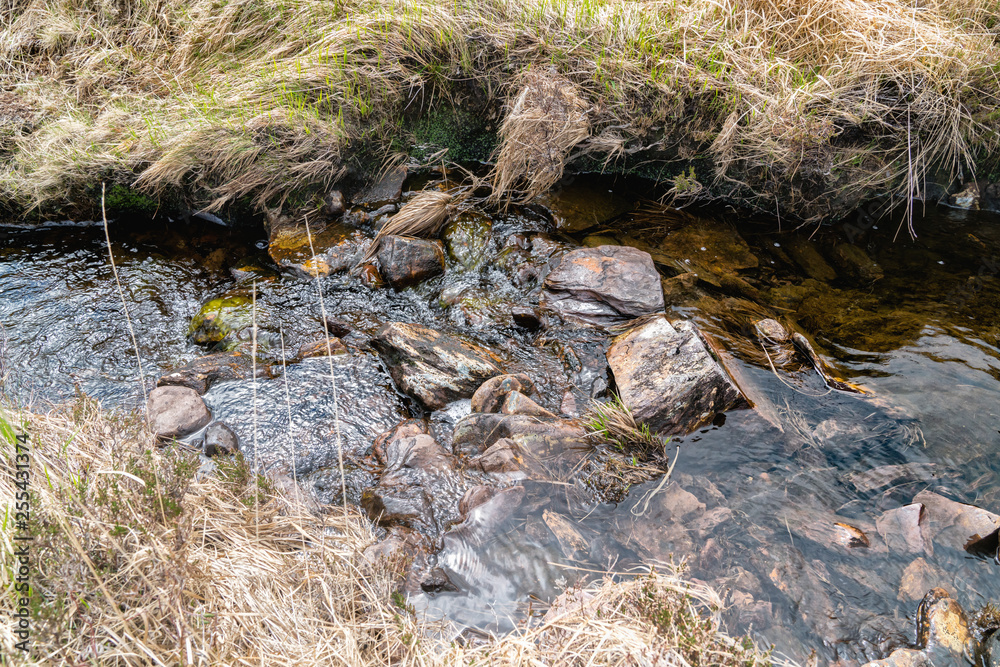 Stones in running water in a mountain river stream Stones in running water in a mountain river stream