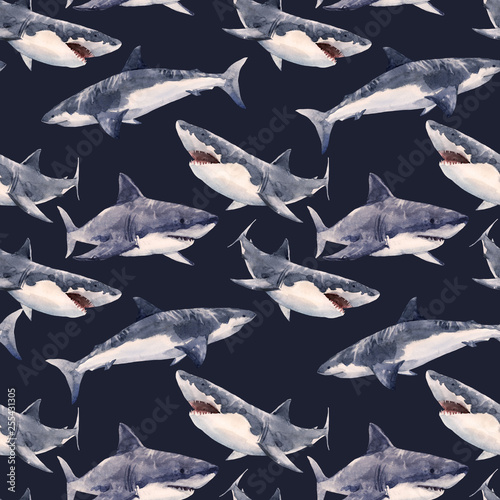 Watercolor shark pattern photo