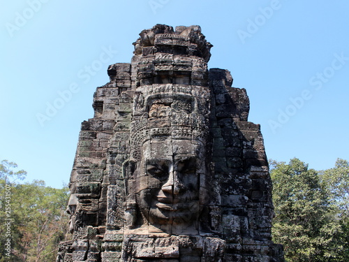 Stone face in Bayon Temple in Angkor Thom, Cambodia