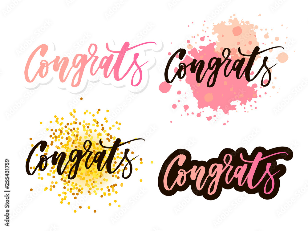 Congrats lettering. Handwritten modern calligraphy, brush painted letters. Inspirational text, vector illustration. Template for banner, poster, flyer, greeting card