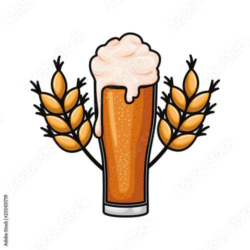 beer with foam and wheat isolated icon