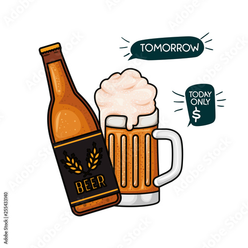 bottle of beer and glass isolated icon