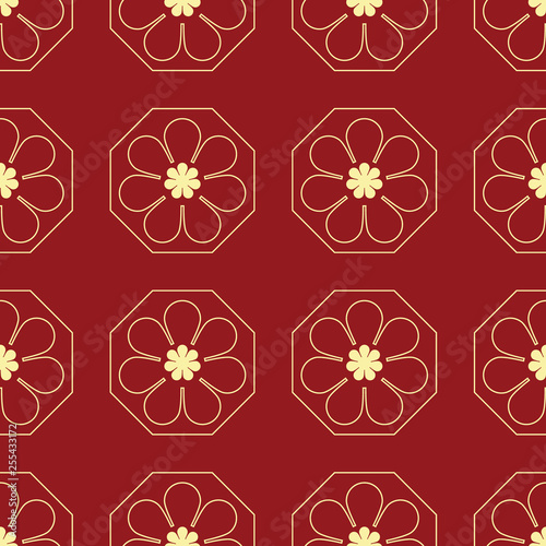 vector illustration seamless pattern golden flower with red background
