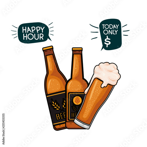 bottle of beer and glass isolated icon
