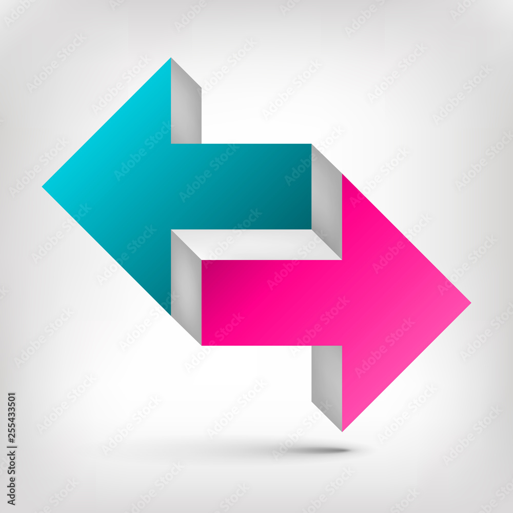 Double arrow. Unreal object. Color Pointer in two directions. Vector design element for you project Double arrow. Unreal object. Color Pointer in two directions. Vector design element for you project