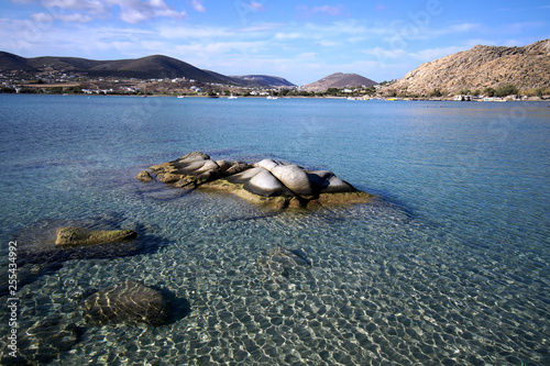 The transparency of the turquoise water of Kolimbithres beach on the island of Paros photo