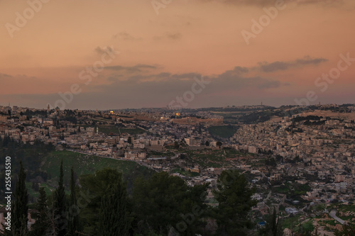 Beautiful Panoramic view of Jerusalem at evening time. Israel.