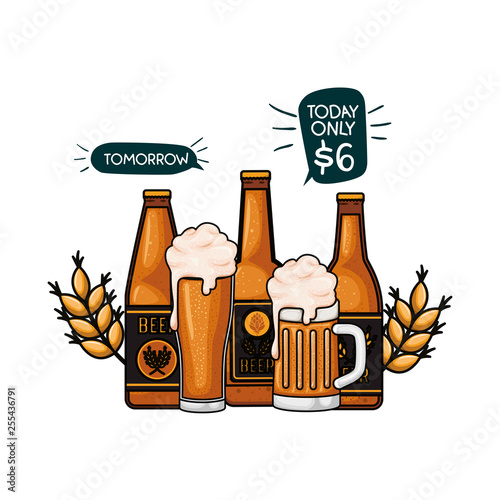 bottle of beer and glass isolated icon