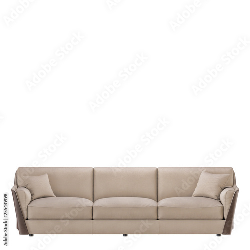 Three seater sofa fabric on a white background 3d
