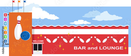 Bowling alley exterior, EPS 8 vector illustration