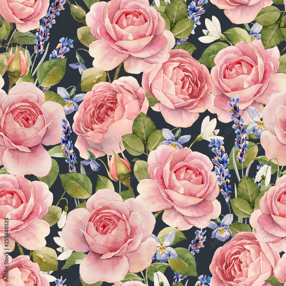 Watercolor rose pattern