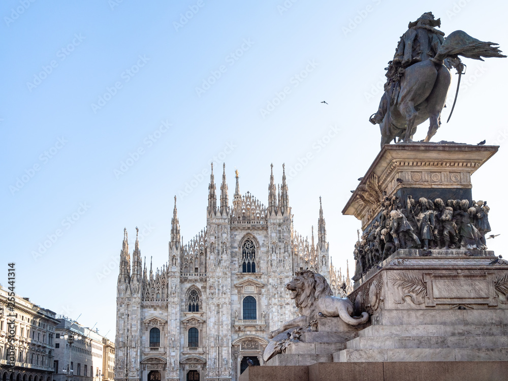 view of Milan Cathedral from Monument in morning