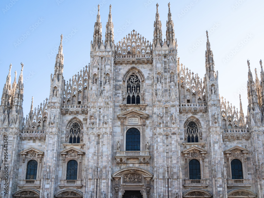 front view of Milan Cathedral in morning