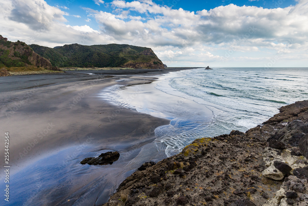 Overlooking the Black Sand Beach close to KereKere Piha, New Zealand