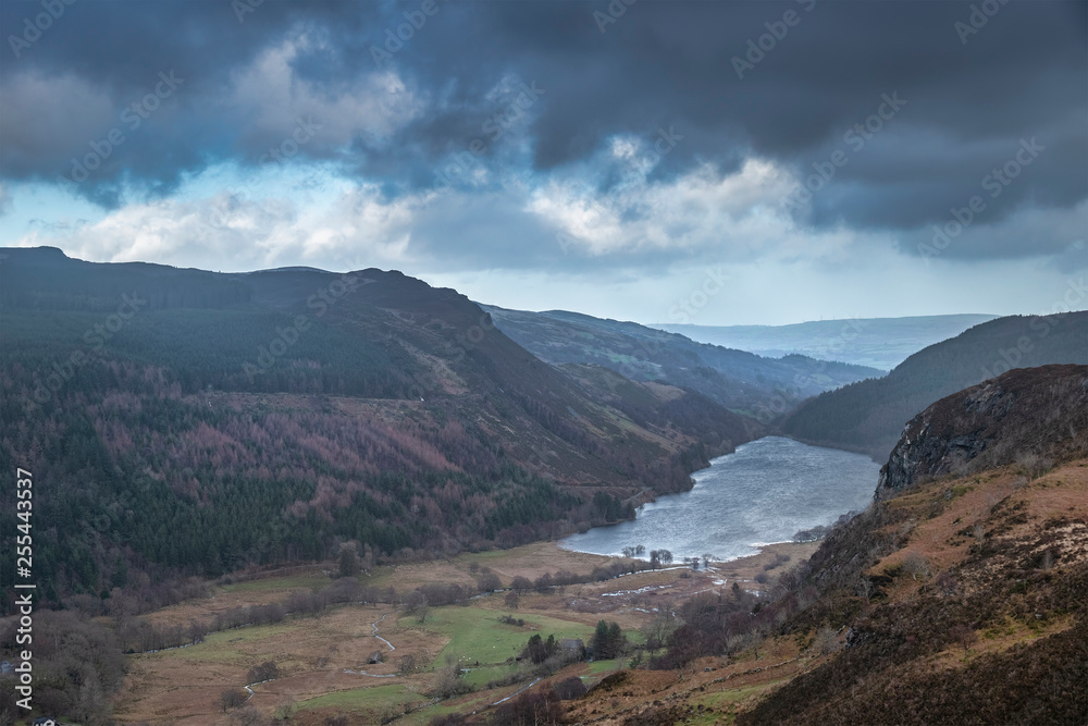 Landscape image of view from peak of Crimpiau towards Llyn Crafnant in Snowdonia Landscape image of view from peak of Crimpiau towards Llyn Crafnant in Snowdonia
