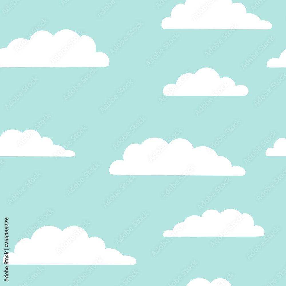 Cute seamless vector pattern. Clouds on blue background