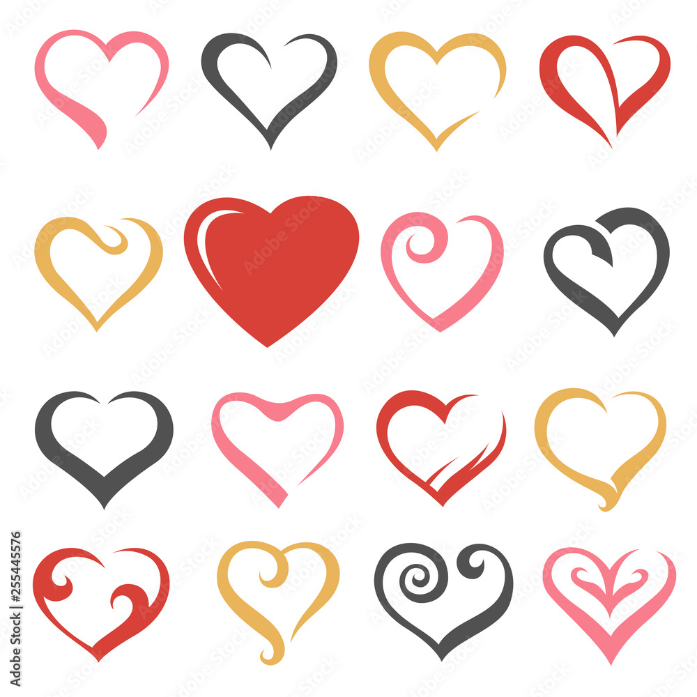 icons collection of hearts isolated on white background