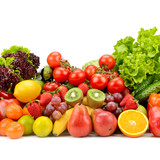 Fresh tasty vegetables, fruits and berries isolated on white background.