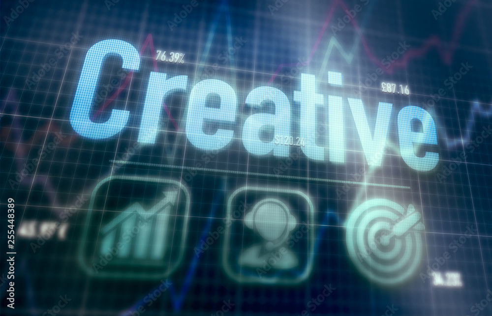 Creative concept on a blue dot matrix computer display. Creative concept on a blue dot matrix computer display.