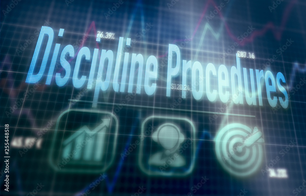 Discipline Procedures concept on a blue dot matrix computer display. Discipline Procedures concept on a blue dot matrix computer display.