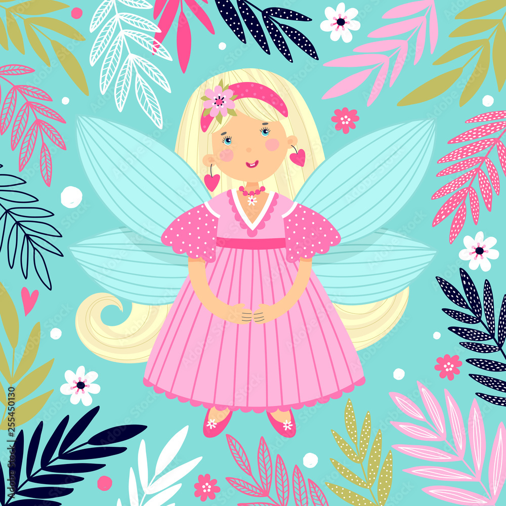 Illustration with a girl. Fairy in cartoon style Illustration with a girl. Fairy in cartoon style