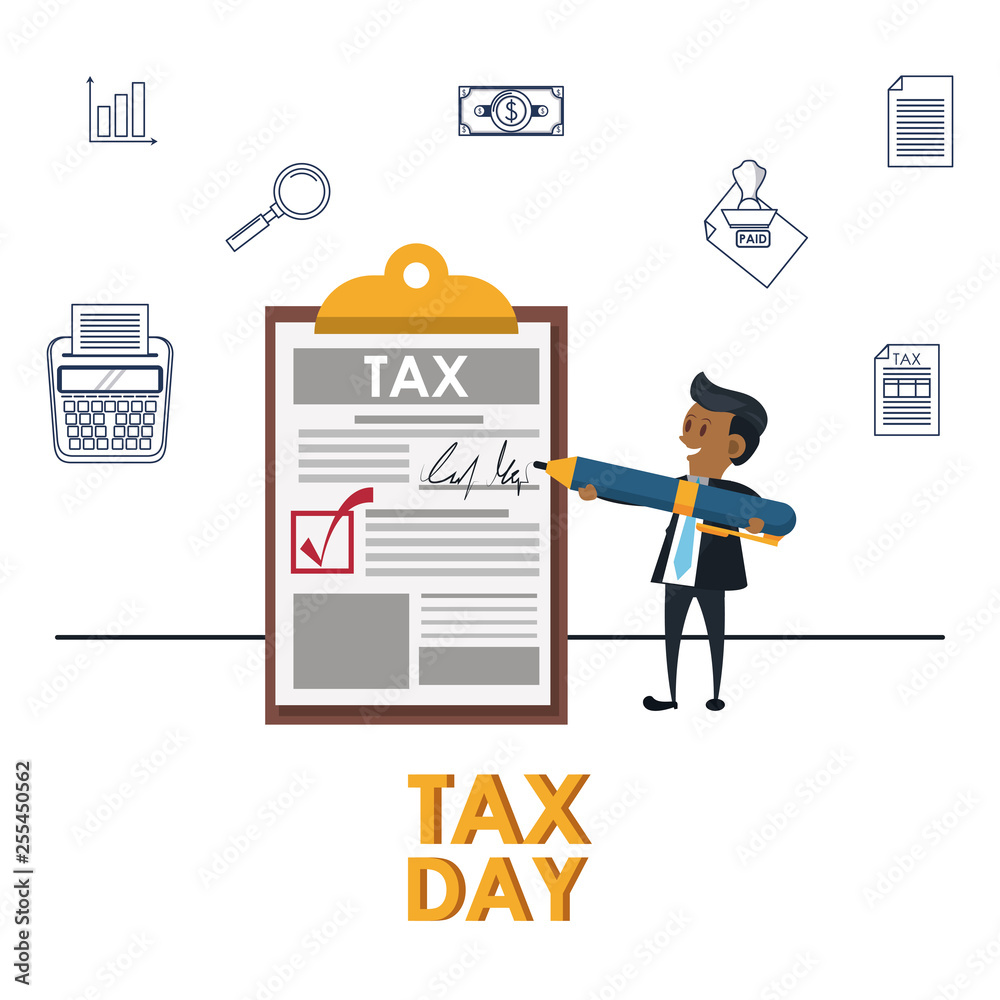 Tax day symbols and cartoons