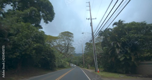 Driving Down Kamehameha Highway on an Overcast Day in Hawaii
