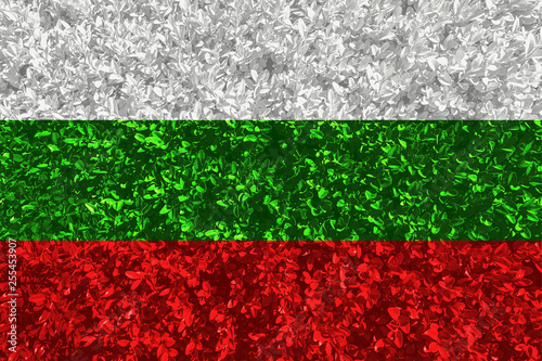 Bulgarian flag with texture of leaves and bushes. Background wallpaper for installation and design. Space for text.