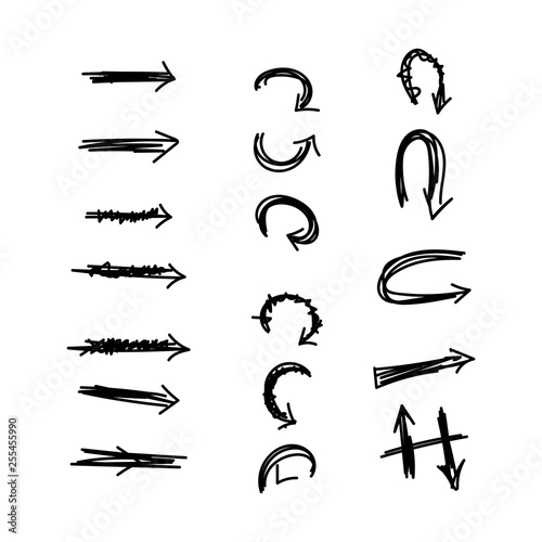 Vector set of black and white arrows drawn.