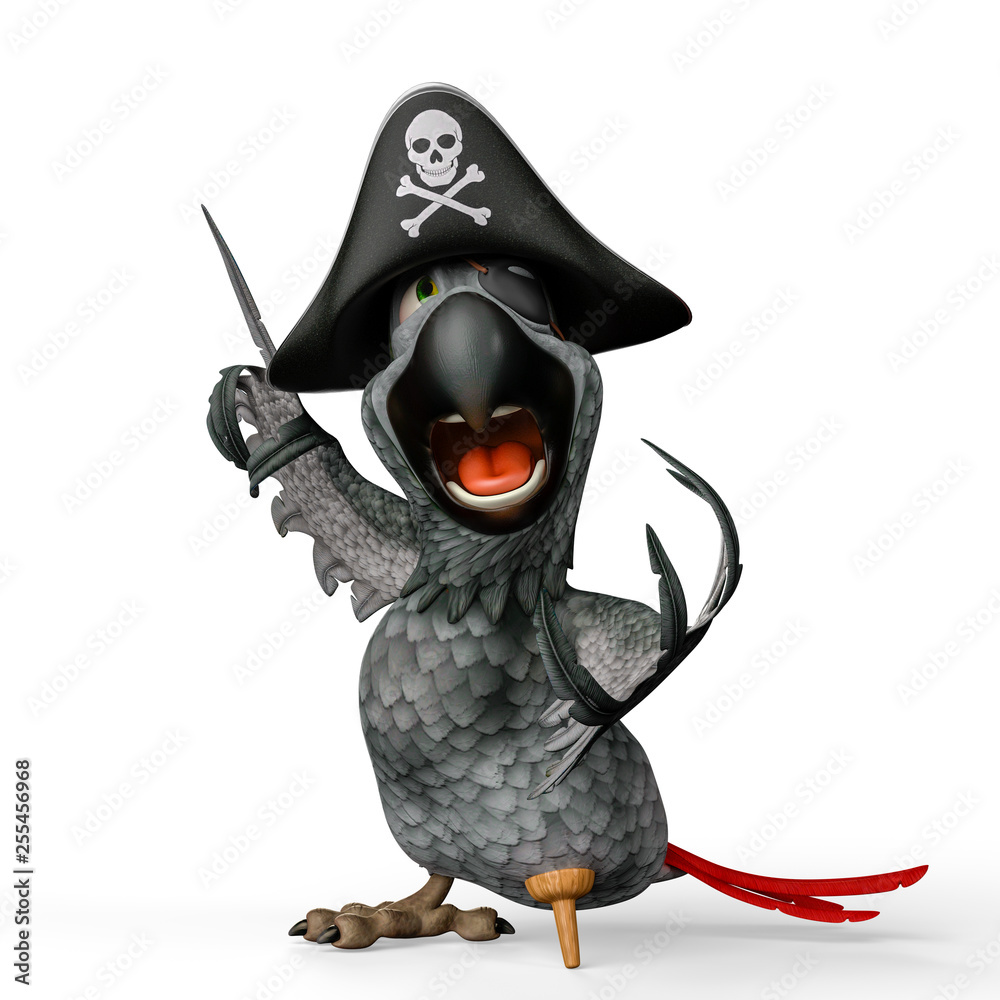 Fototapeta premium grey pirate parrot cartoon telling us a little funny story