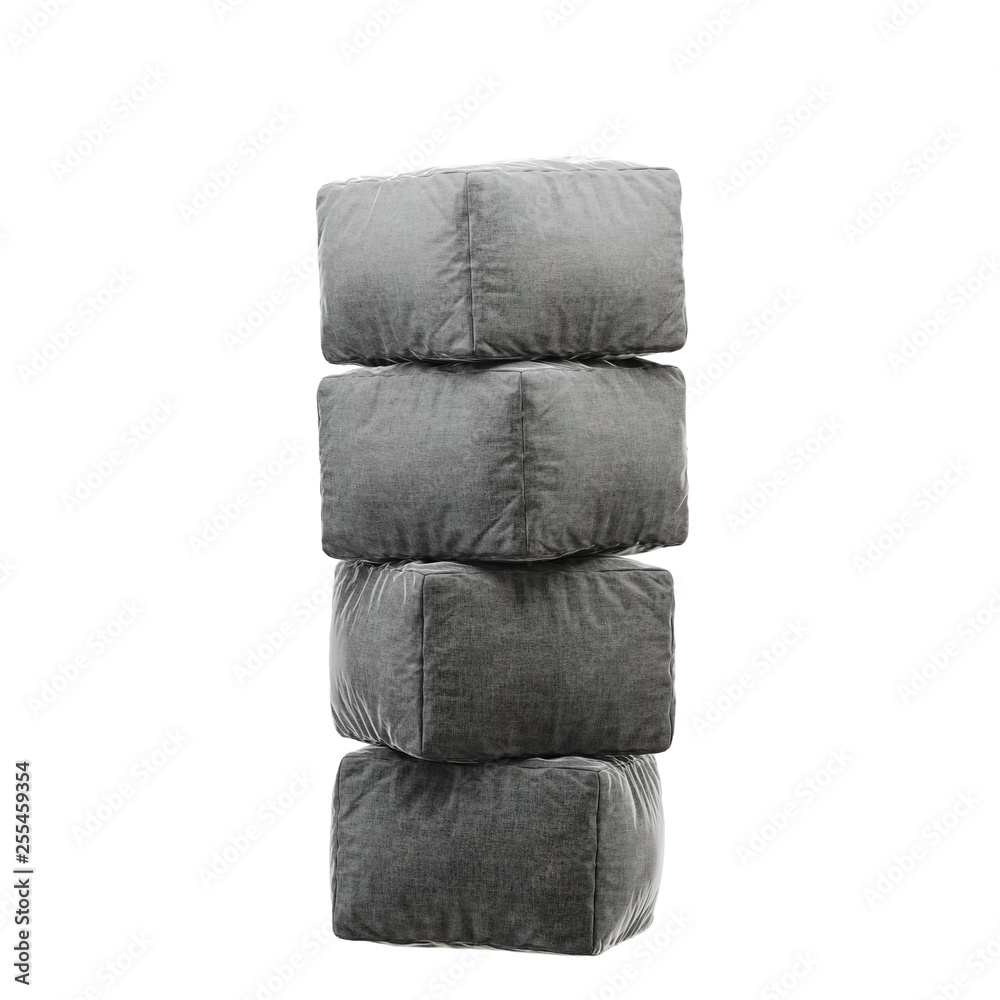 Obraz premium Four square poufs stand on top of each other on a white background 3d