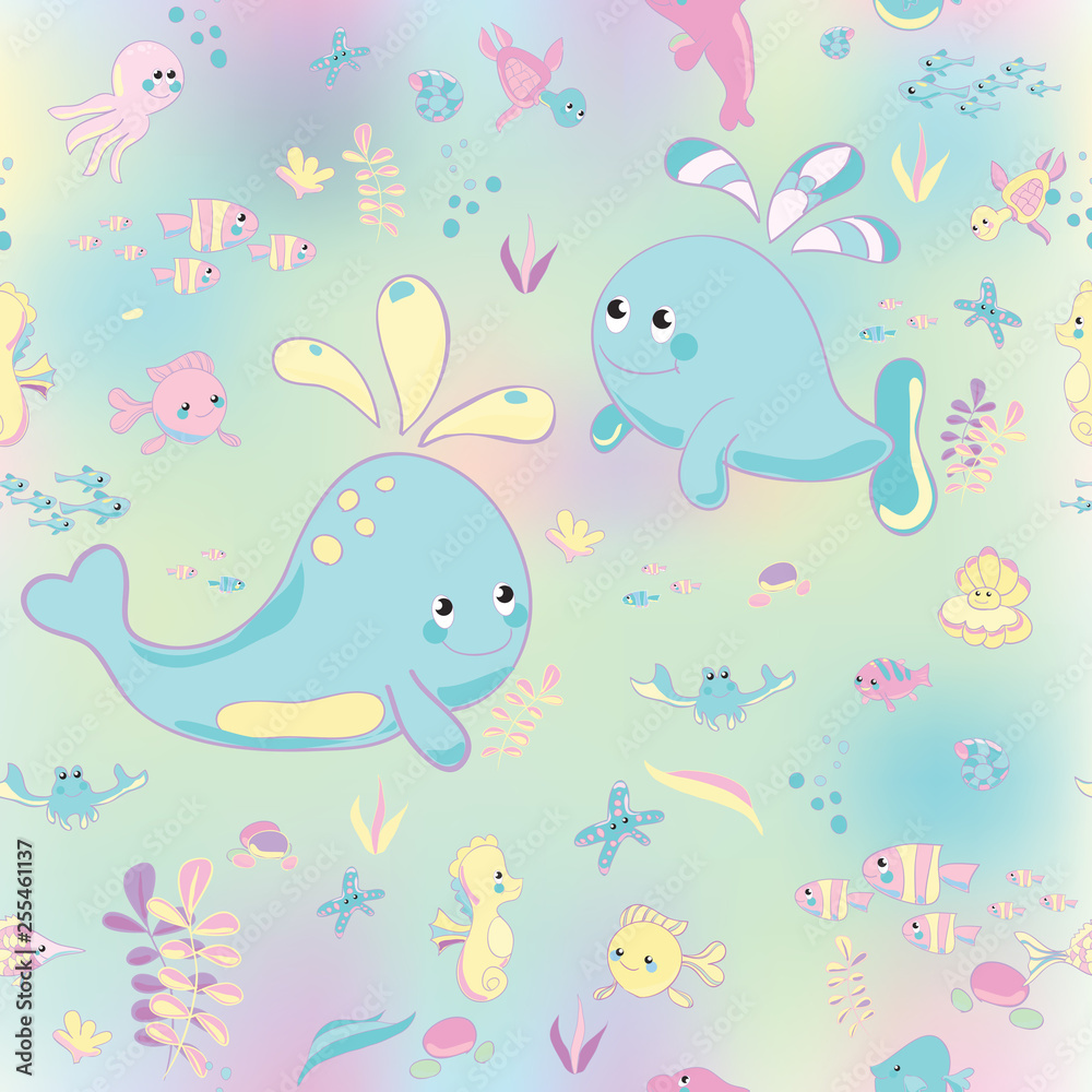 Sea Pattern modern style delicate color. background Sea Pattern modern style delicate color. background