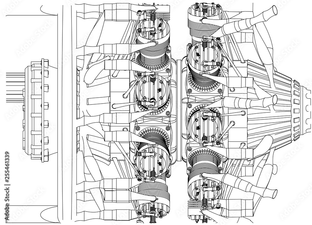 Fototapeta premium Radial engine on a white