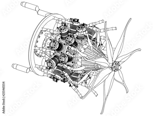 Radial engine on a white