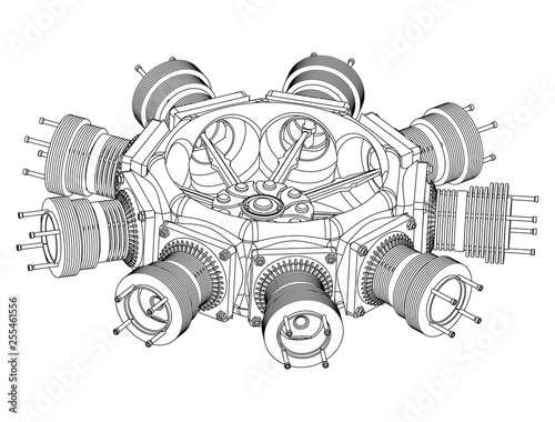 Radial engine on a white