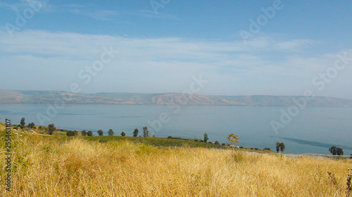 Tableau sur toile Mount of Beatitudes Church Of The Beatitudes with view on Sea of Galilee, Israel