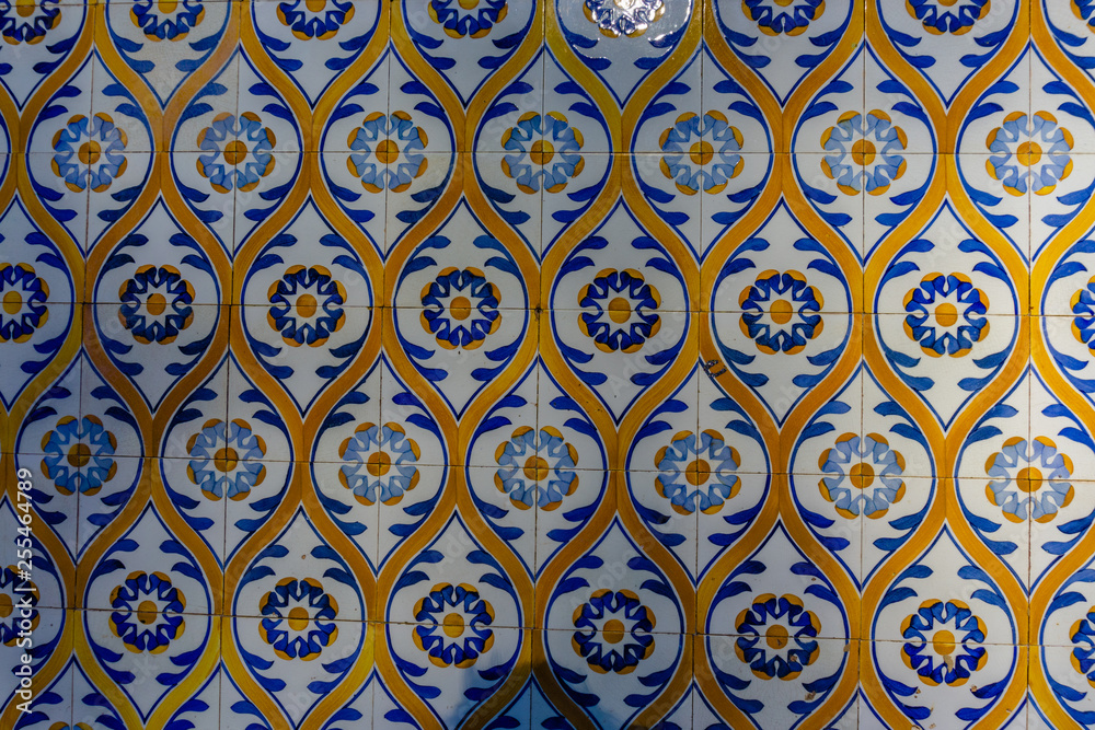 Typical Portuguese decorations with colored ceramic tiles - frontal view.