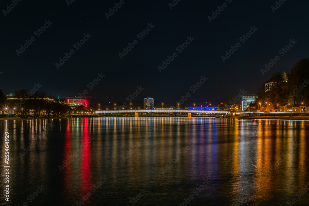 Linz and Danube at night