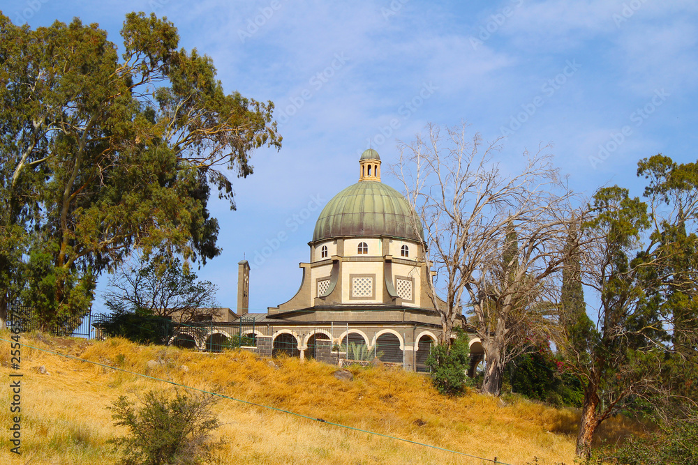 Mount of Beatitudes Church Of The Beatitudes with view on Sea of Galilee, Israel